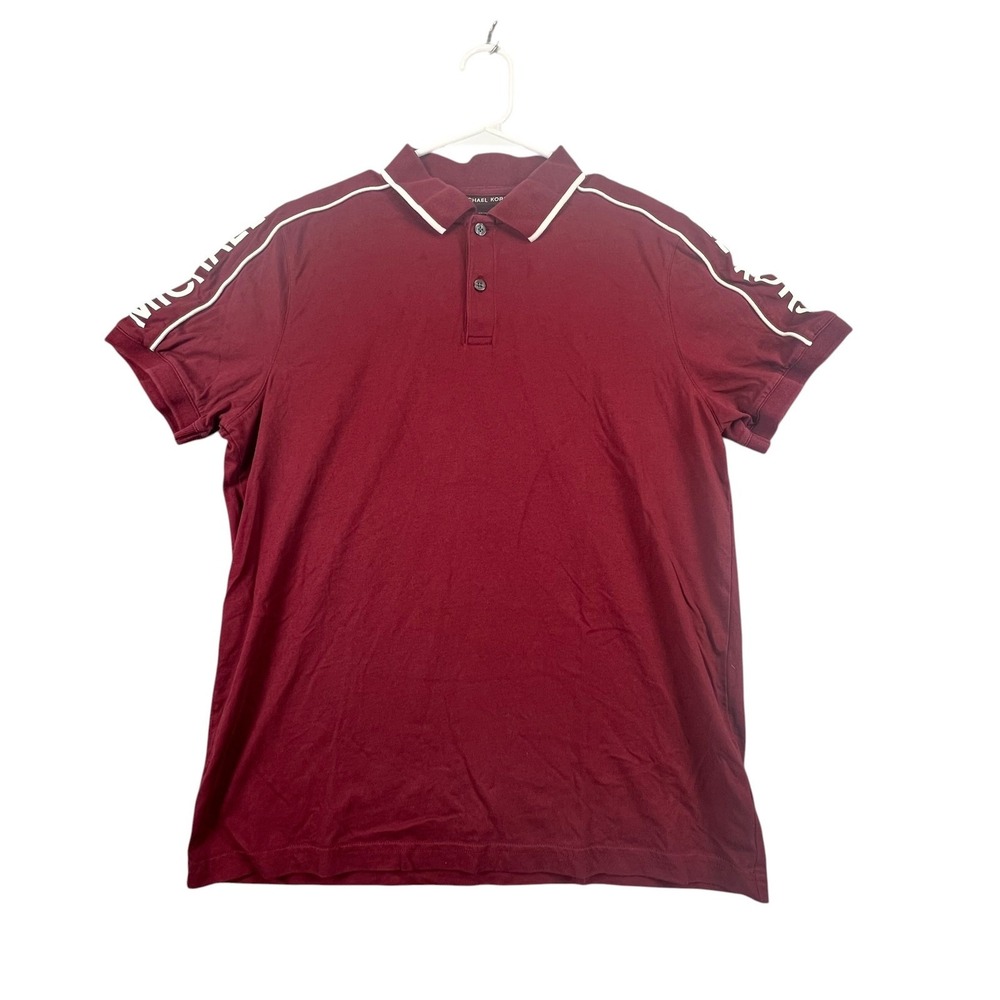 Michael Kors Polo Shirt Mens Medium Burgundy Logo Tape